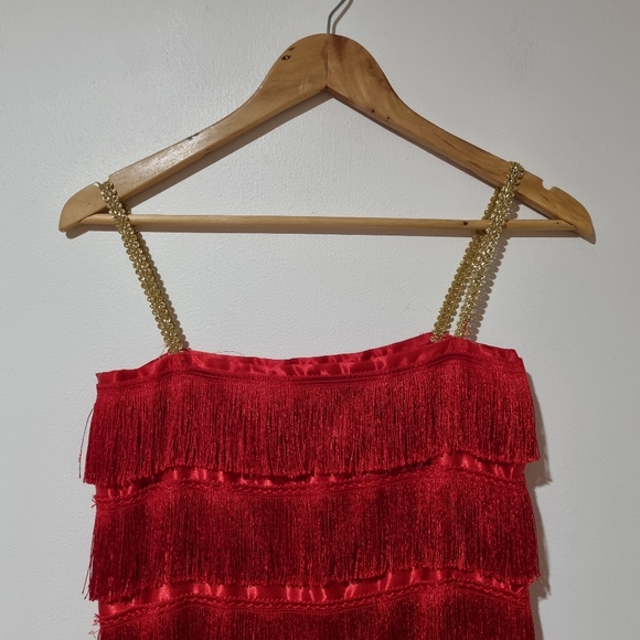Red Size 6 / XS Fringe Flapper Gatsby 1950s Dress - Picture 2 of 3